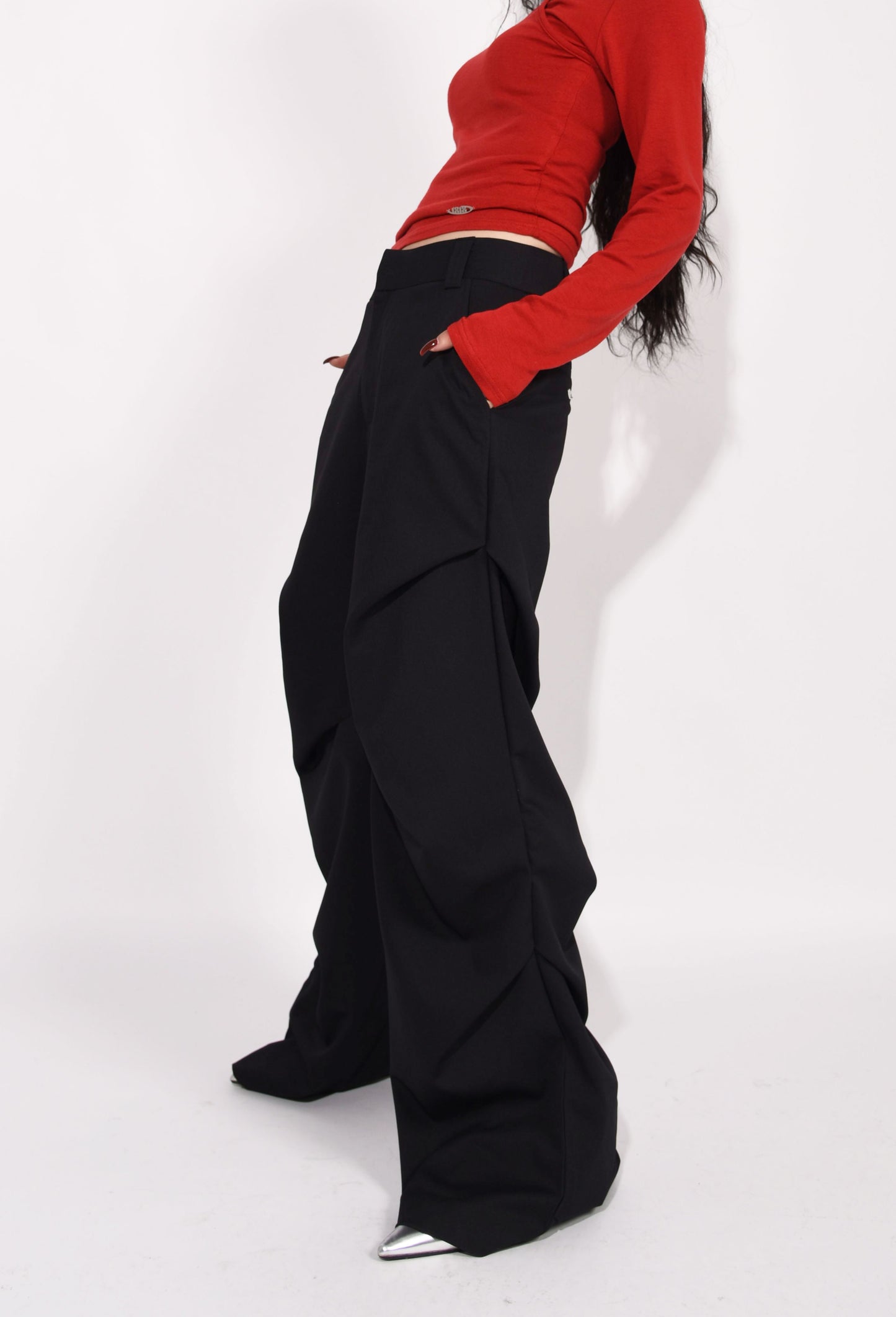 SHIRRING SLACKS PANTS black