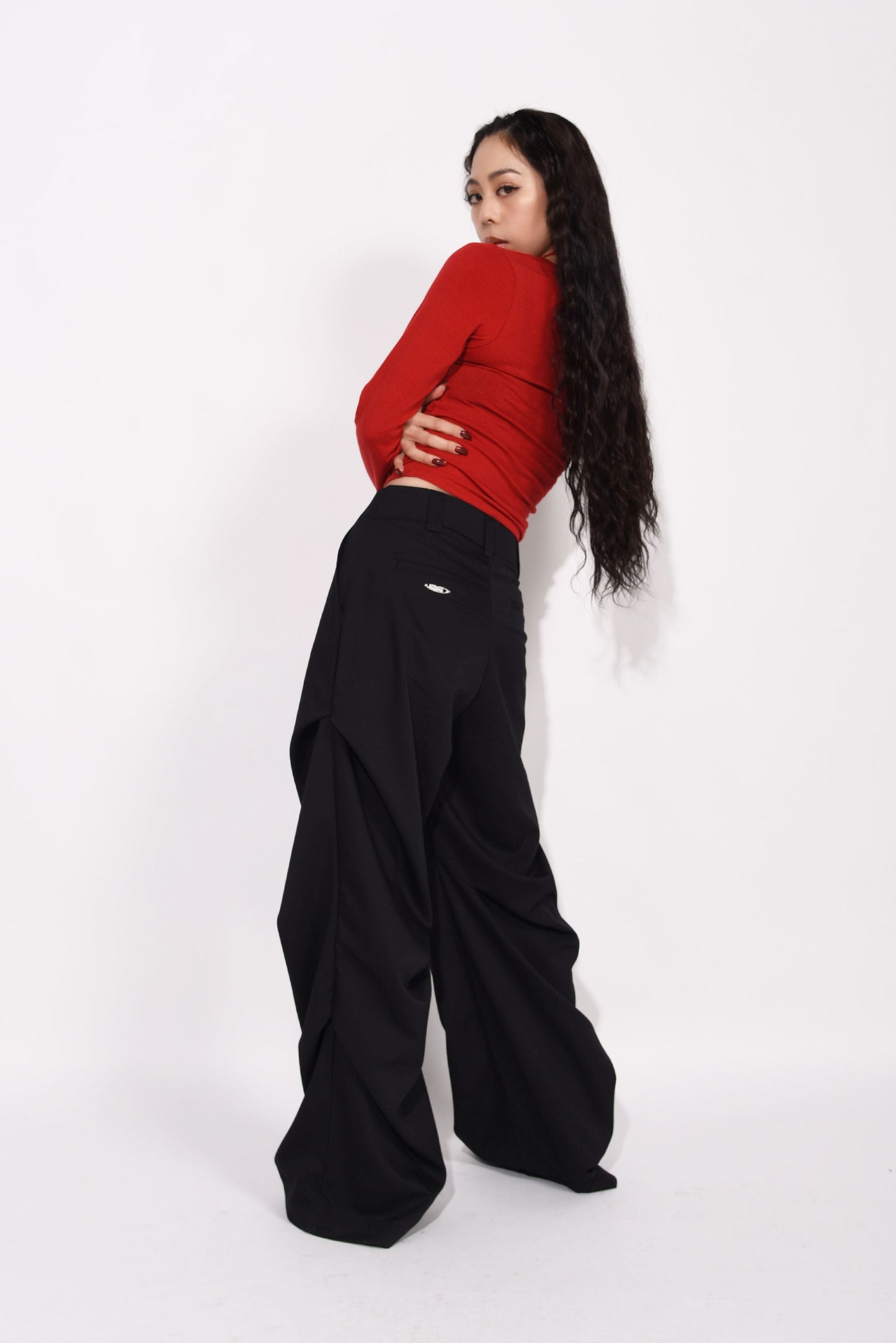 SHIRRING SLACKS PANTS black