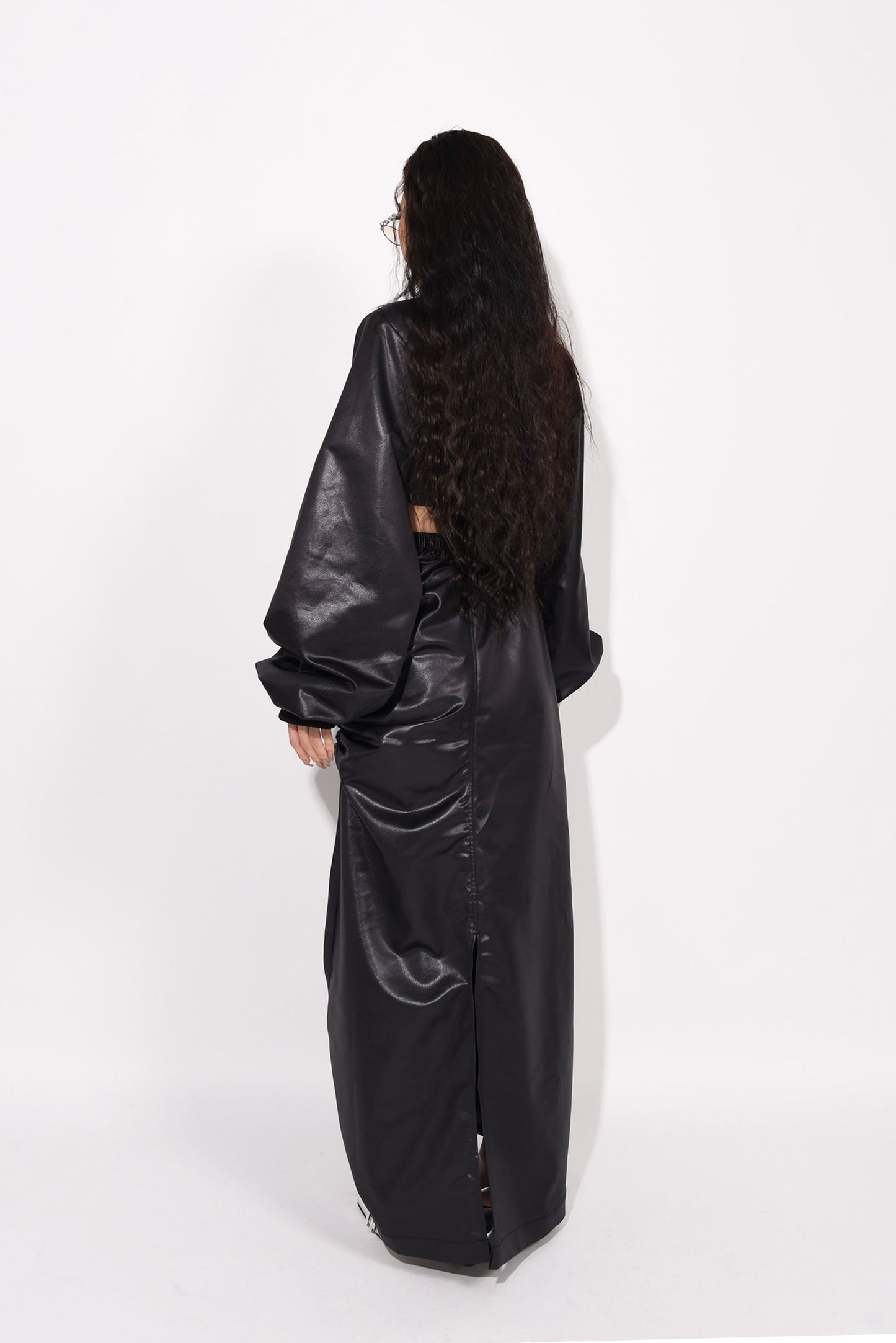 FAKE LEATHER GATHER SKIRT black