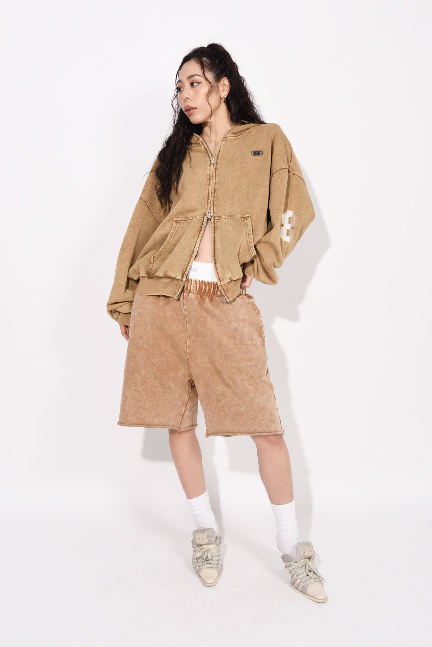 SYMBOL LOGO ZIP HOODIE beige