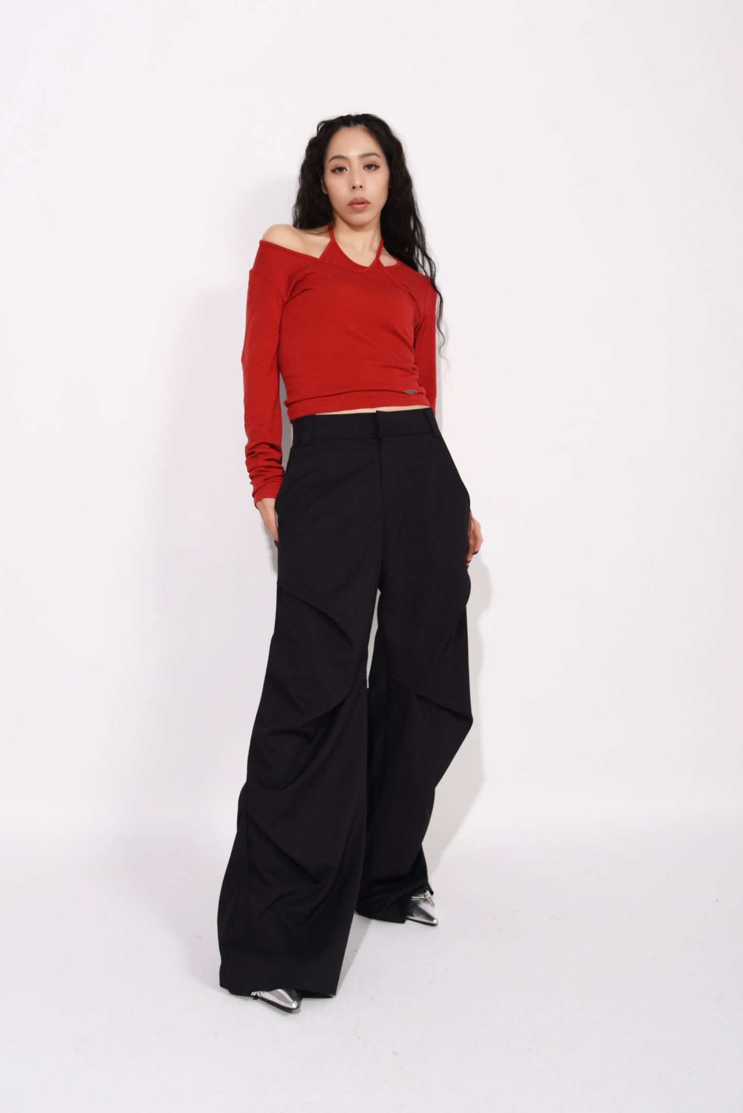 SHIRRING SLACKS PANTS black