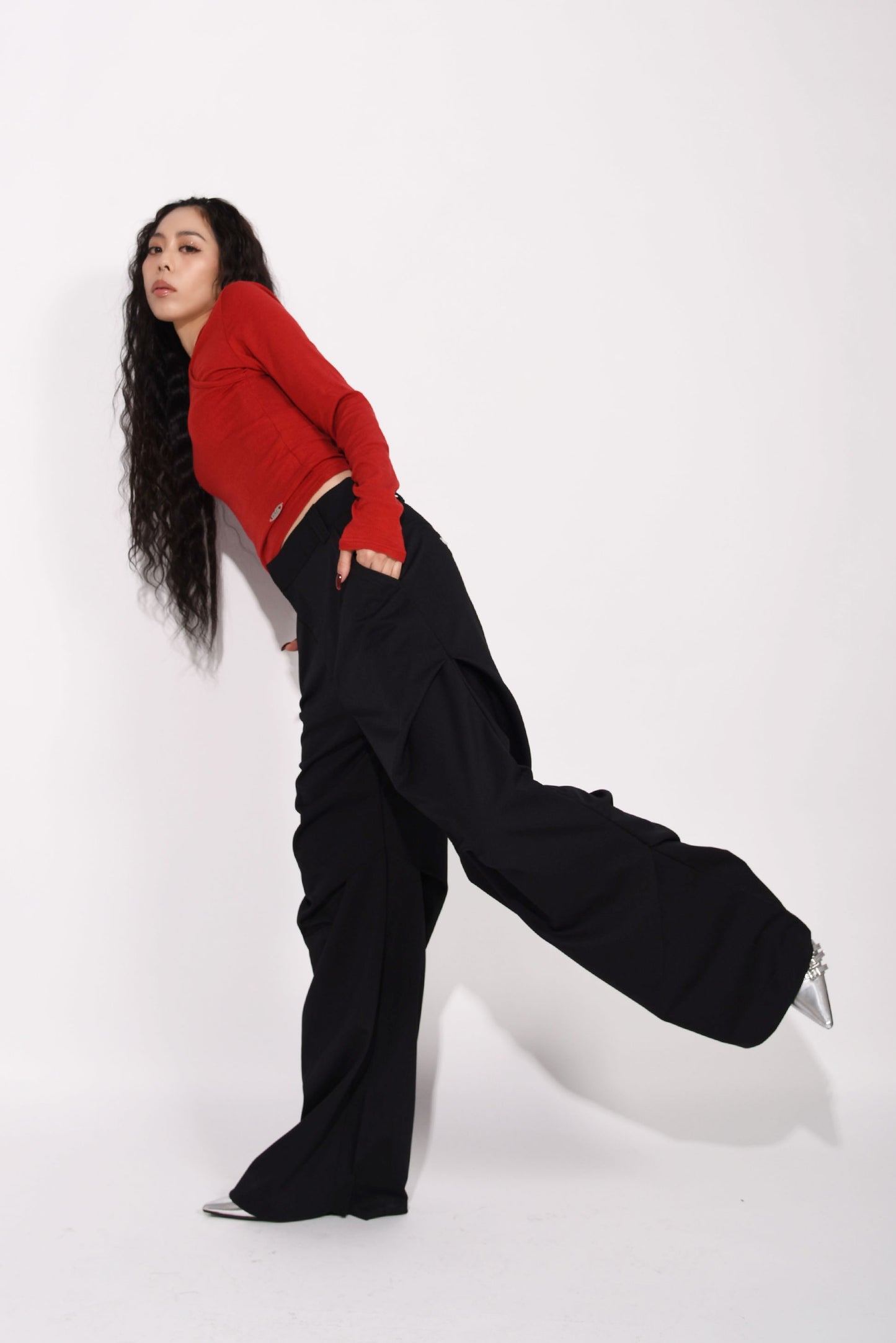 SHIRRING SLACKS PANTS black