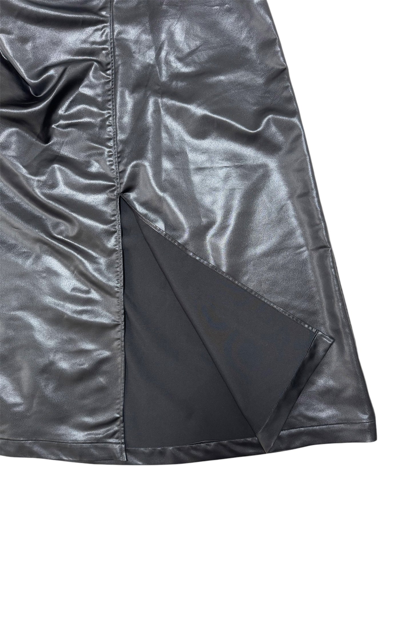 FAKE LEATHER GATHER SKIRT black