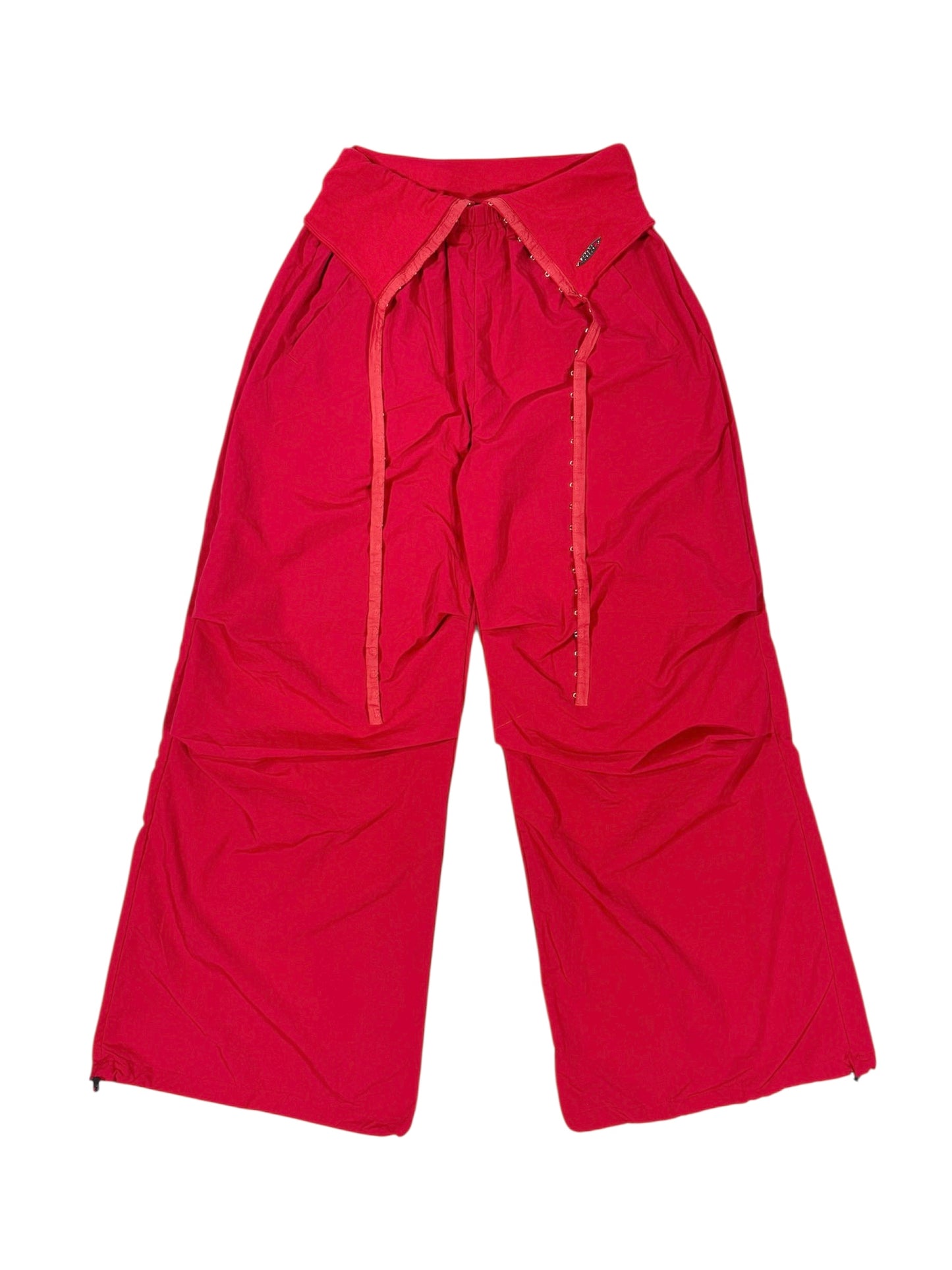 HOOK GATHER NYLON PANTS red
