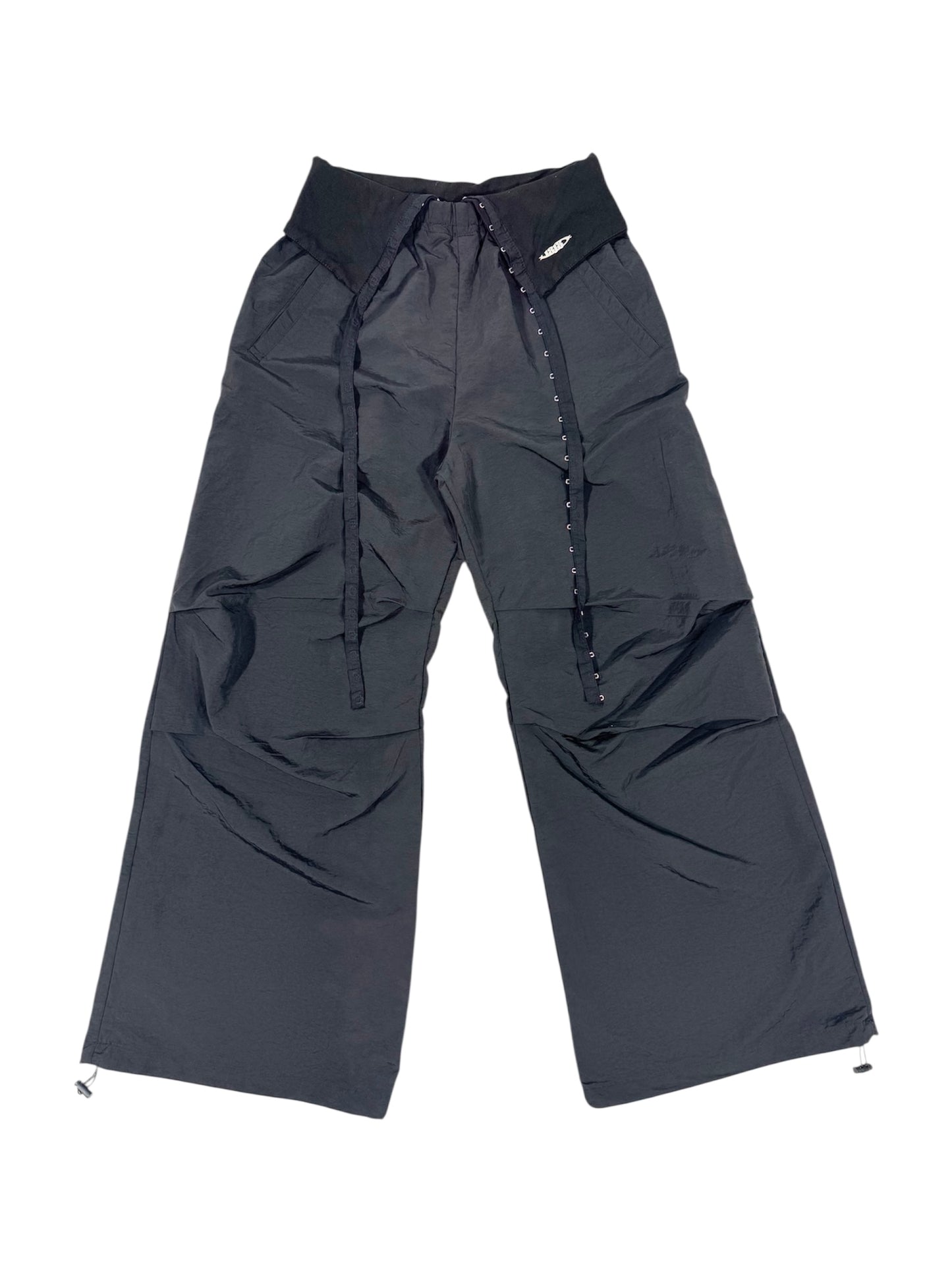 HOOK GATHER NYLON PANTS black