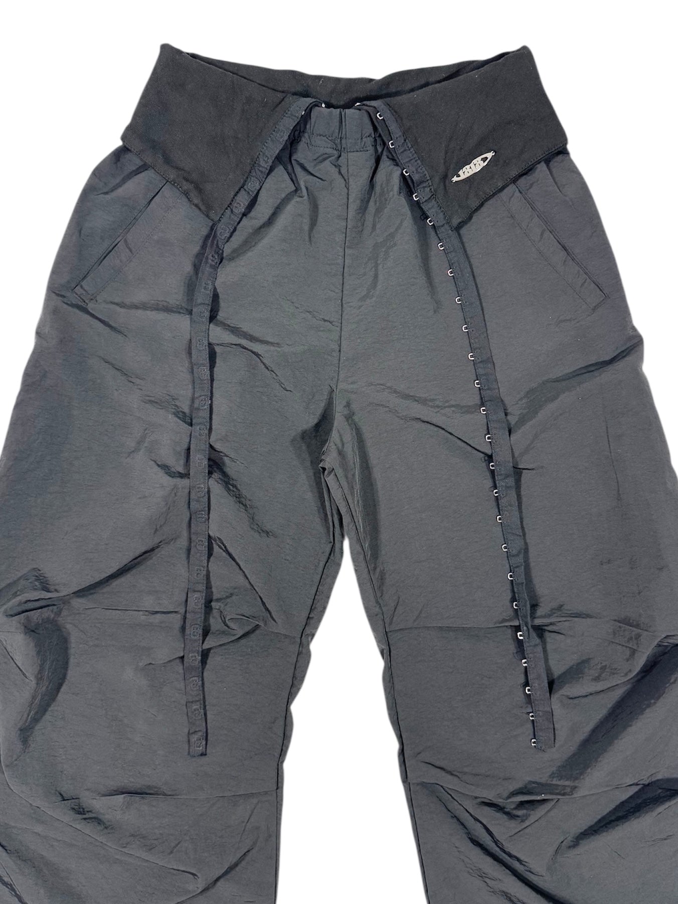 HOOK GATHER NYLON PANTS black