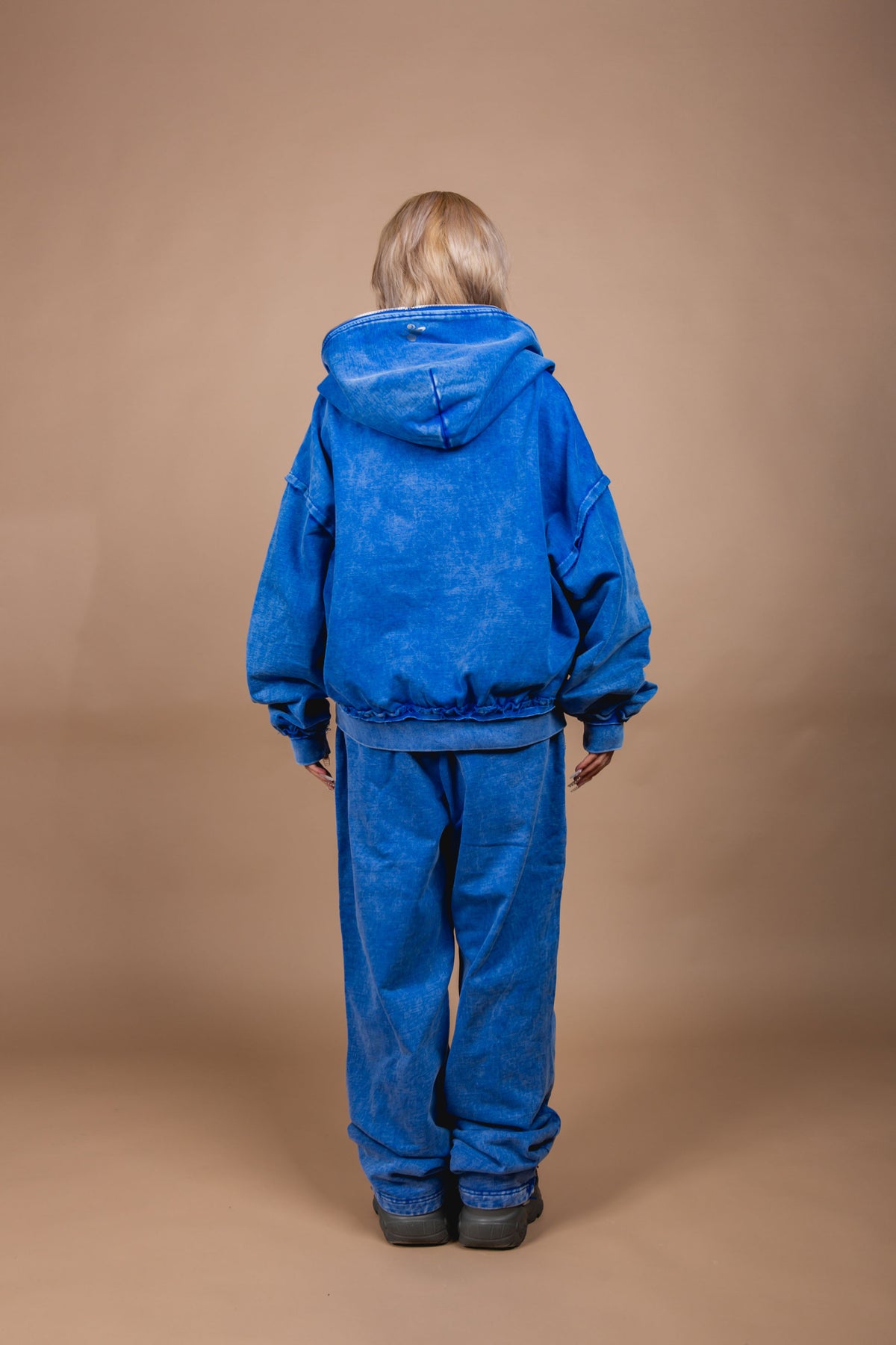 WASHED DOUBLE ZIP HOODIE blue