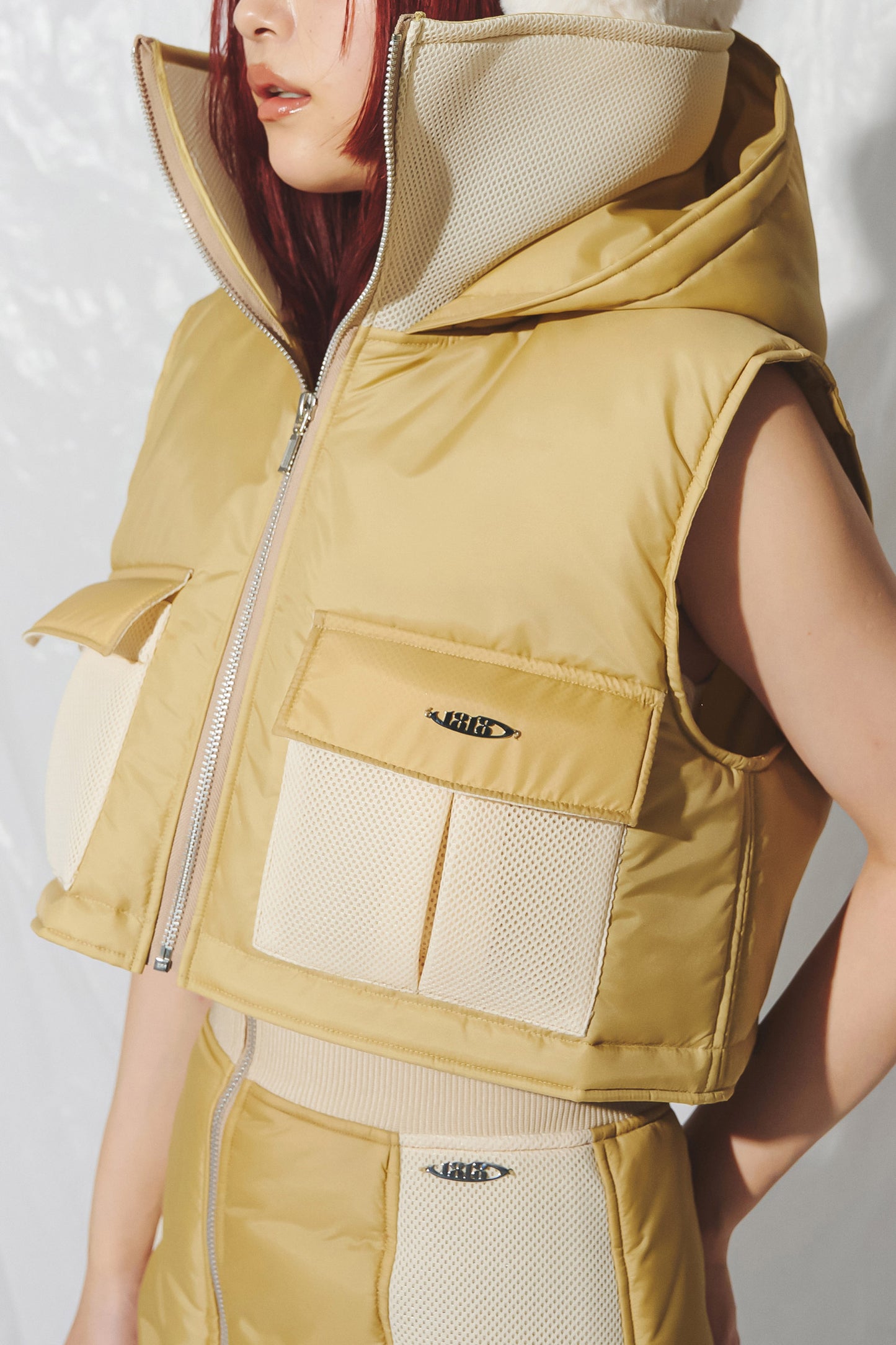 NYLON MESH DOWN VEST beige