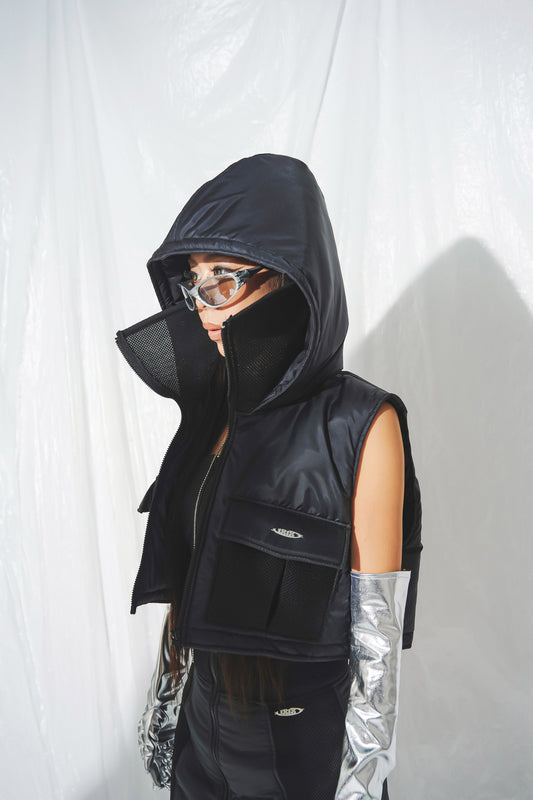 NYLON MESH DOWN VEST black