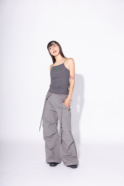 HOOK GATHER NYLON PANTS gray
