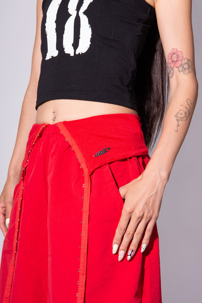 HOOK GATHER NYLON PANTS red