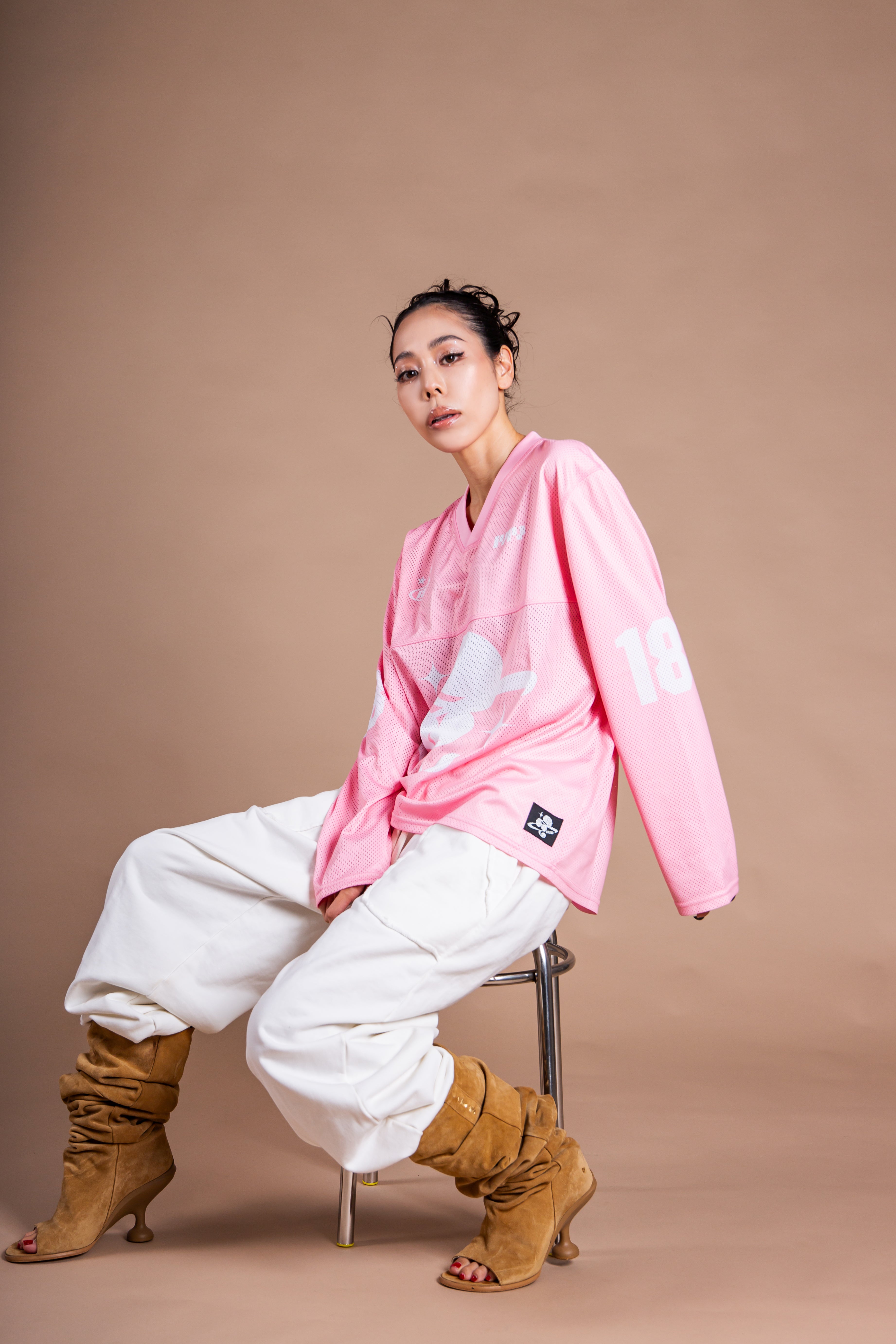 MESH TEAM L/S TEE pink – 1818