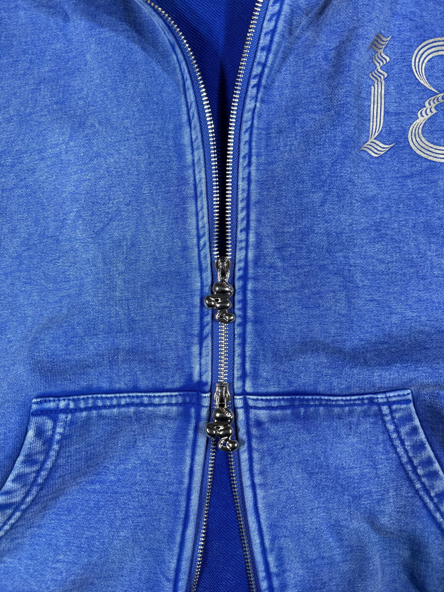 WASHED DOUBLE ZIP HOODIE blue
