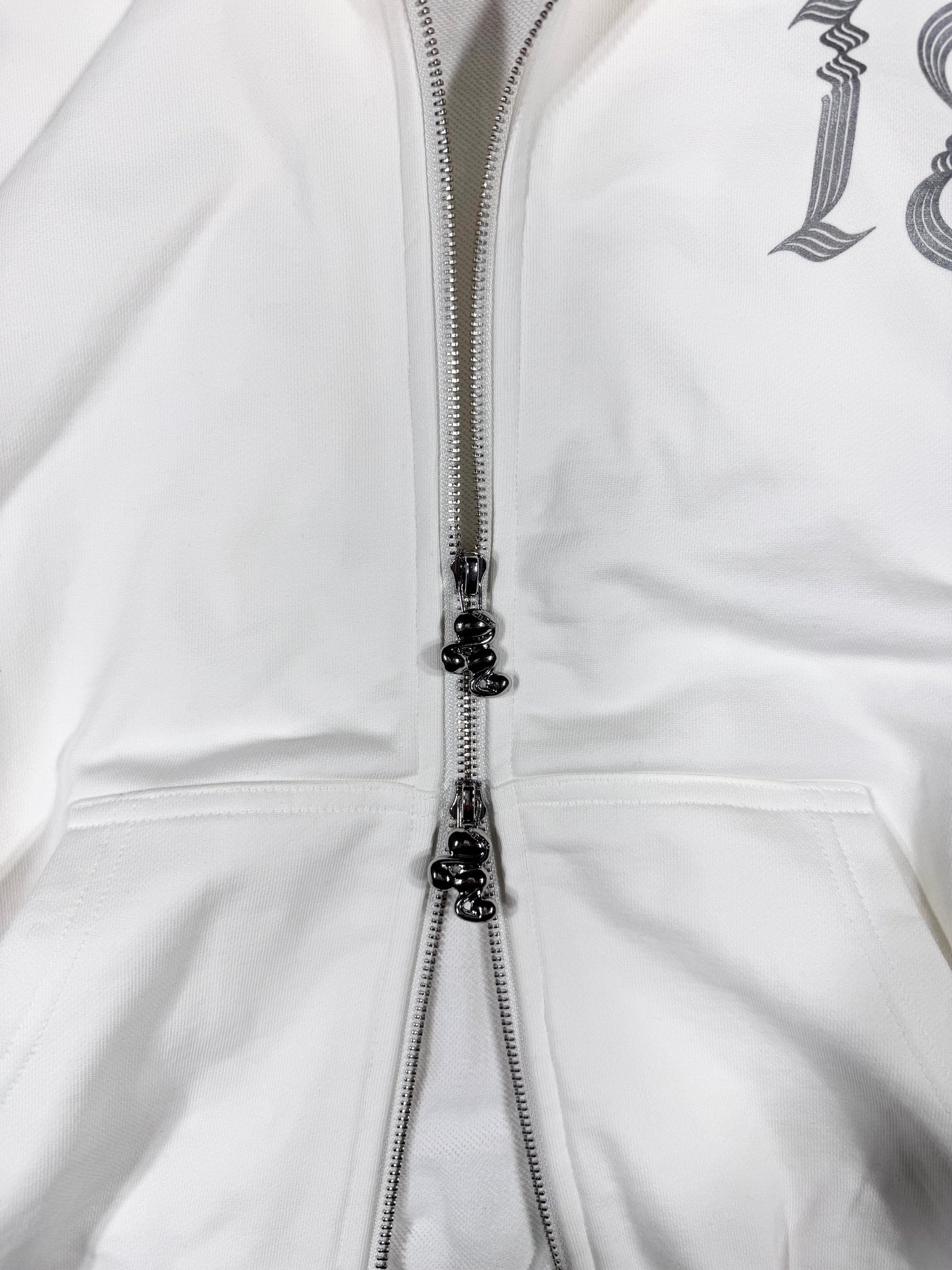 WASHED DOUBLE ZIP HOODIE white