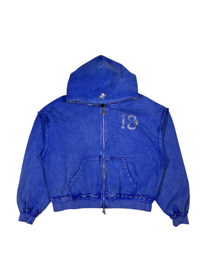 WASHED DOUBLE ZIP HOODIE blue