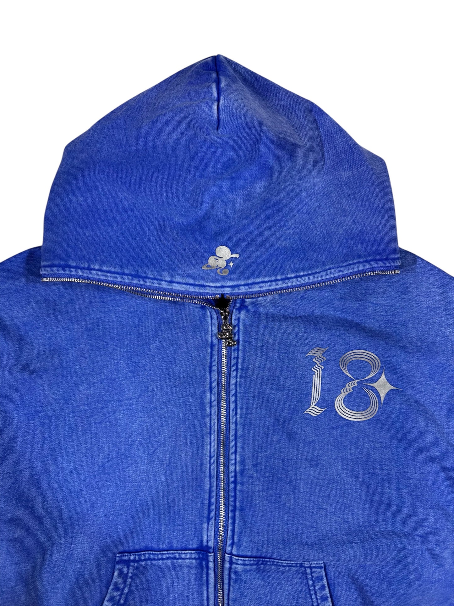 WASHED DOUBLE ZIP HOODIE blue