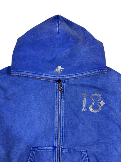WASHED DOUBLE ZIP HOODIE blue