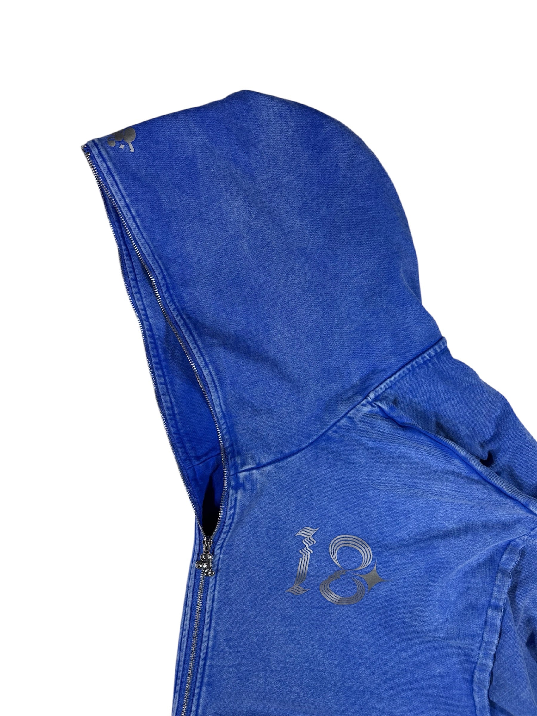 WASHED DOUBLE ZIP HOODIE blue