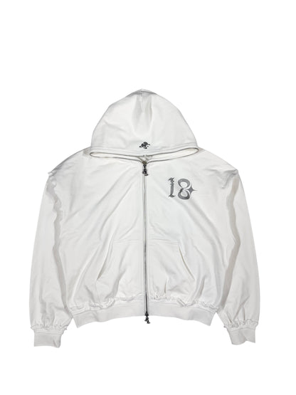 WASHED DOUBLE ZIP HOODIE white