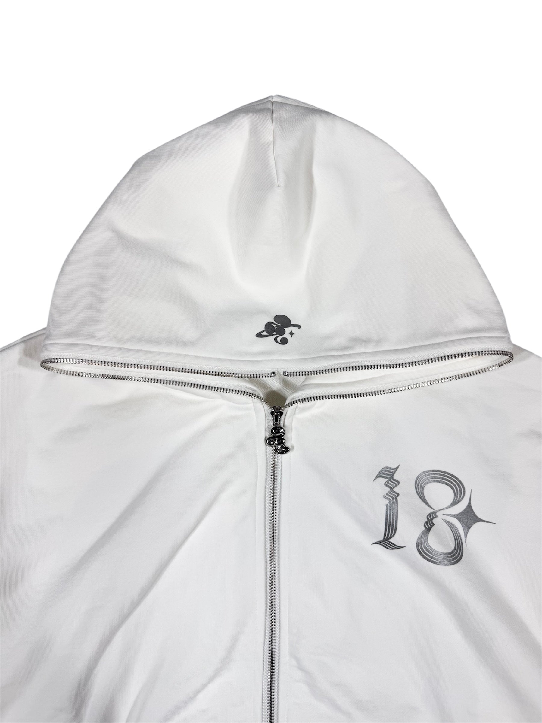 WASHED DOUBLE ZIP HOODIE white