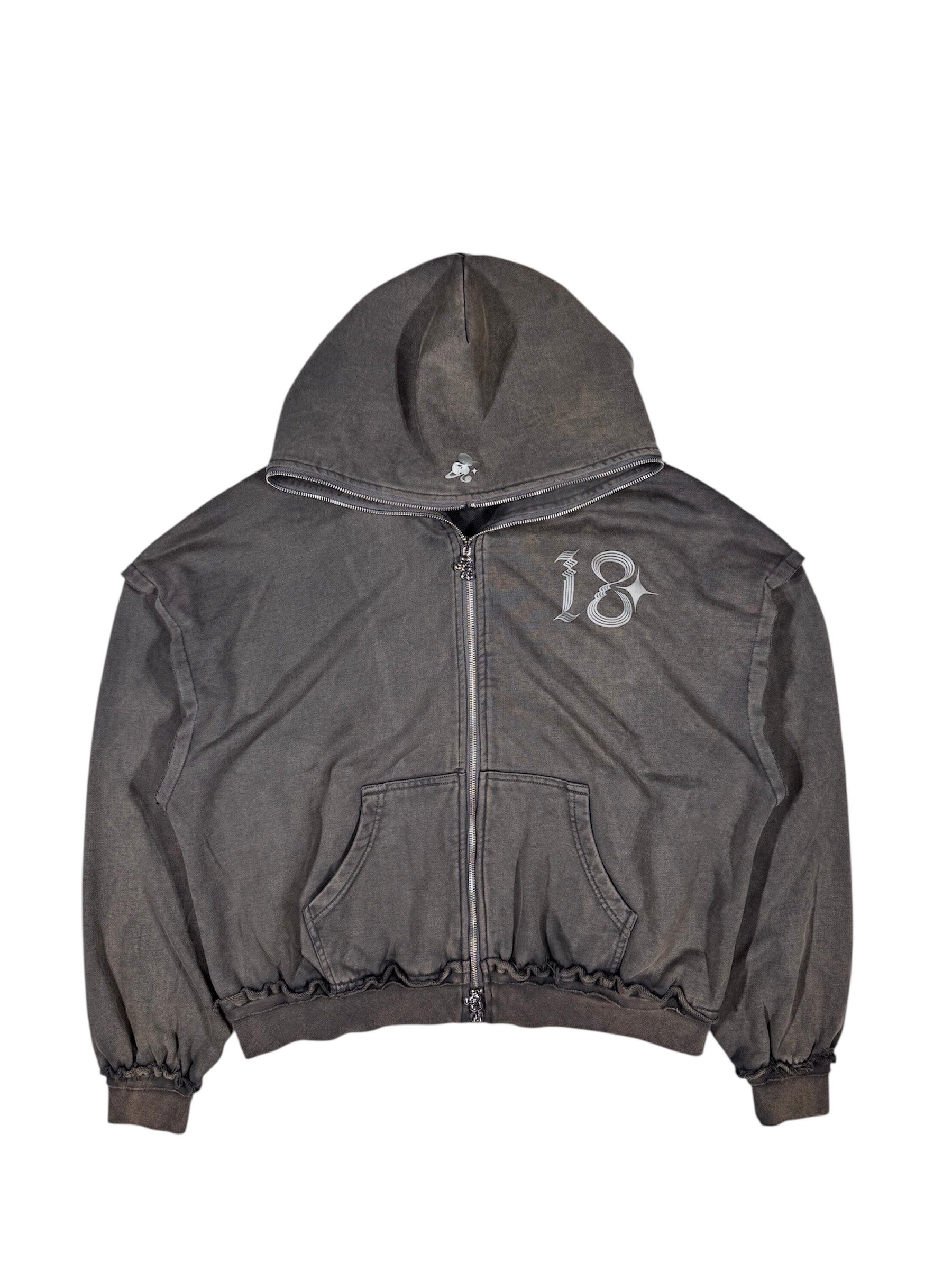 WASHED DOUBLE ZIP HOODIE black