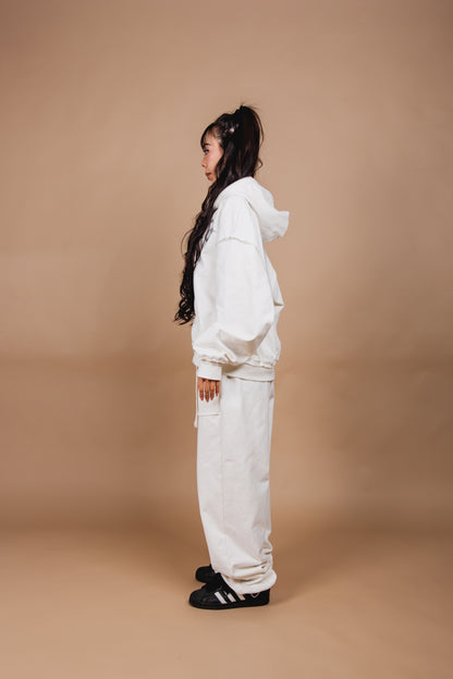 WASHED DOUBLE ZIP HOODIE white