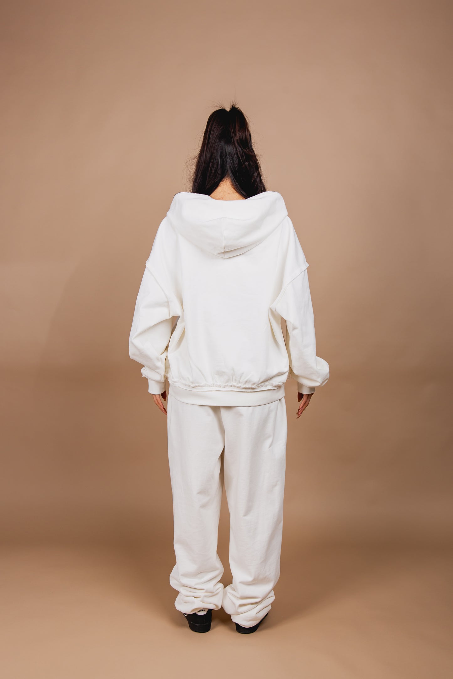 WASHED DOUBLE ZIP HOODIE white