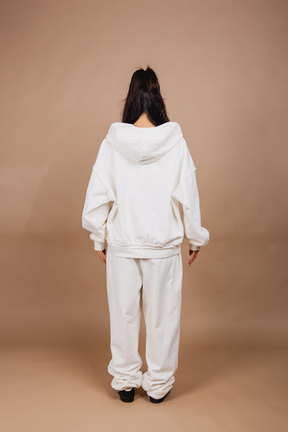 WASHED DOUBLE ZIP HOODIE white