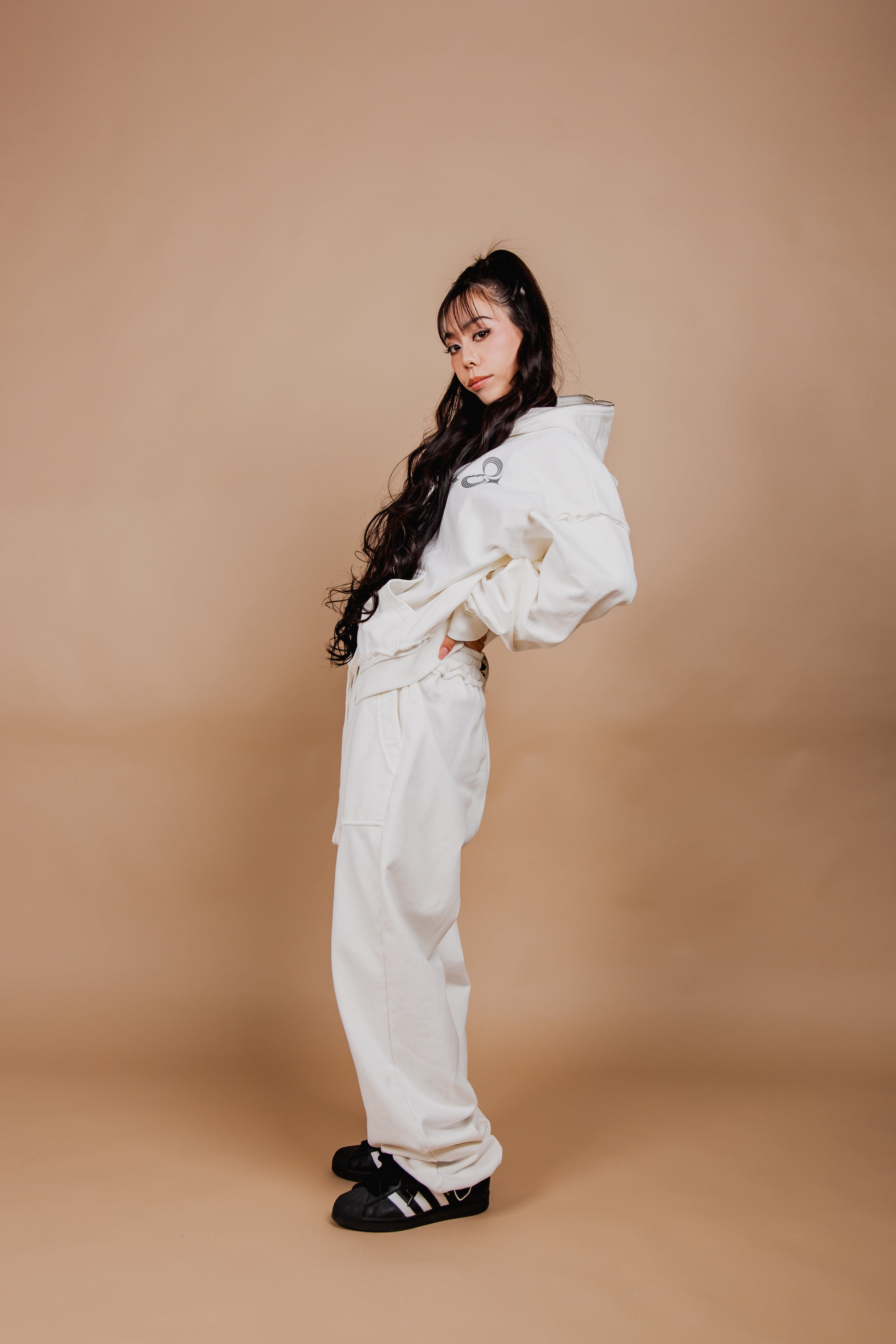 WASHED DOUBLE ZIP HOODIE white
