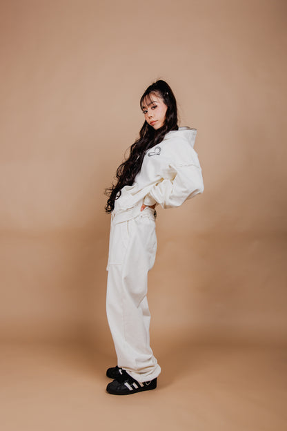 WASHED DOUBLE ZIP HOODIE white