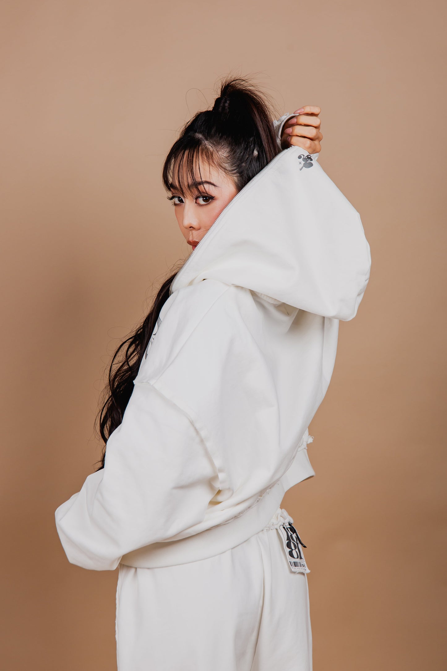 WASHED DOUBLE ZIP HOODIE white