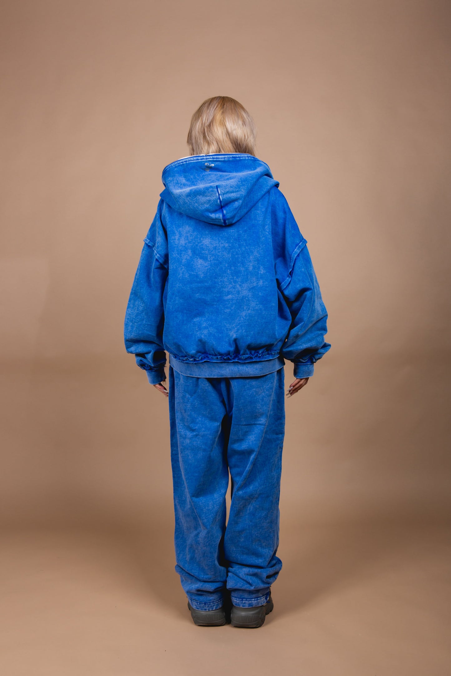 WASHED DOUBLE ZIP HOODIE blue