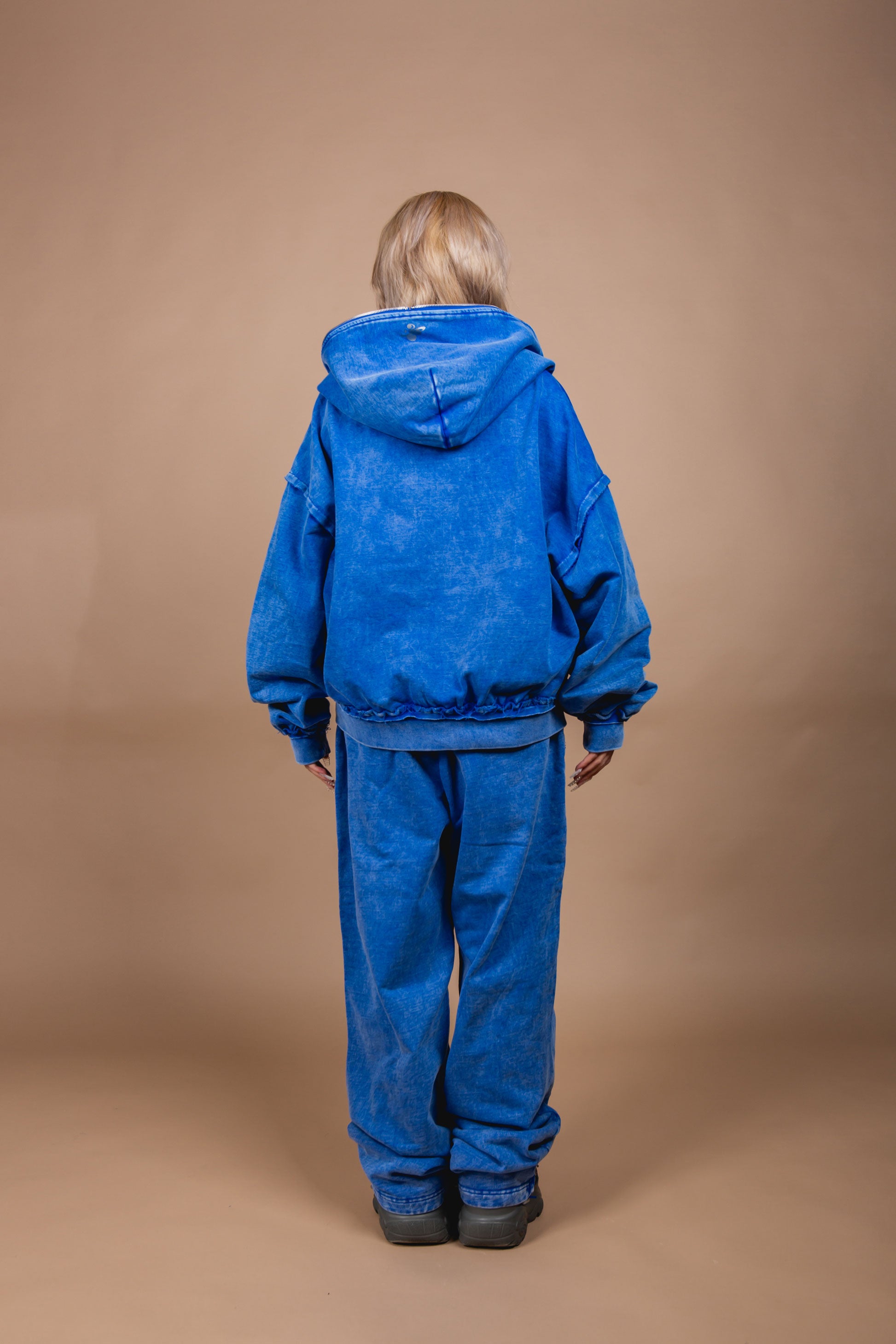 WASHED DOUBLE ZIP HOODIE blue