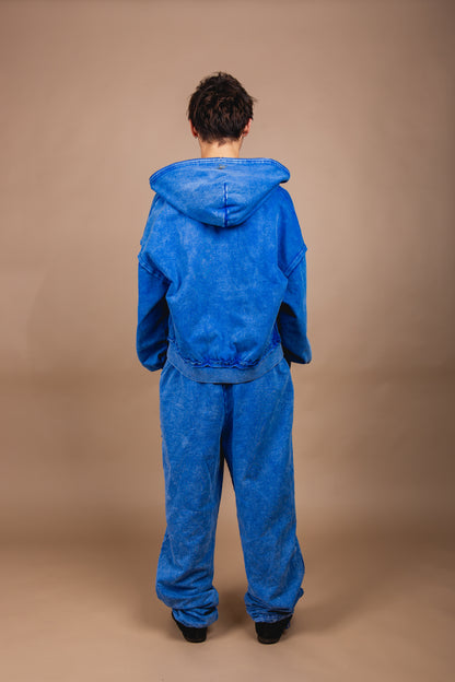 WASHED DOUBLE ZIP HOODIE blue