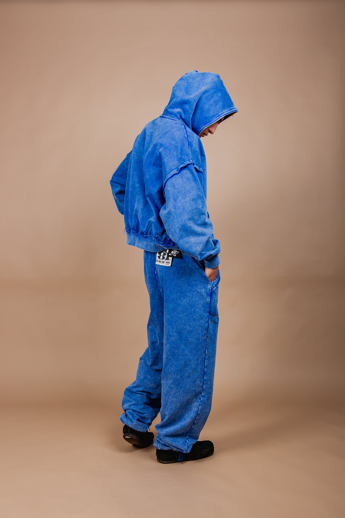 WASHED DOUBLE ZIP HOODIE blue