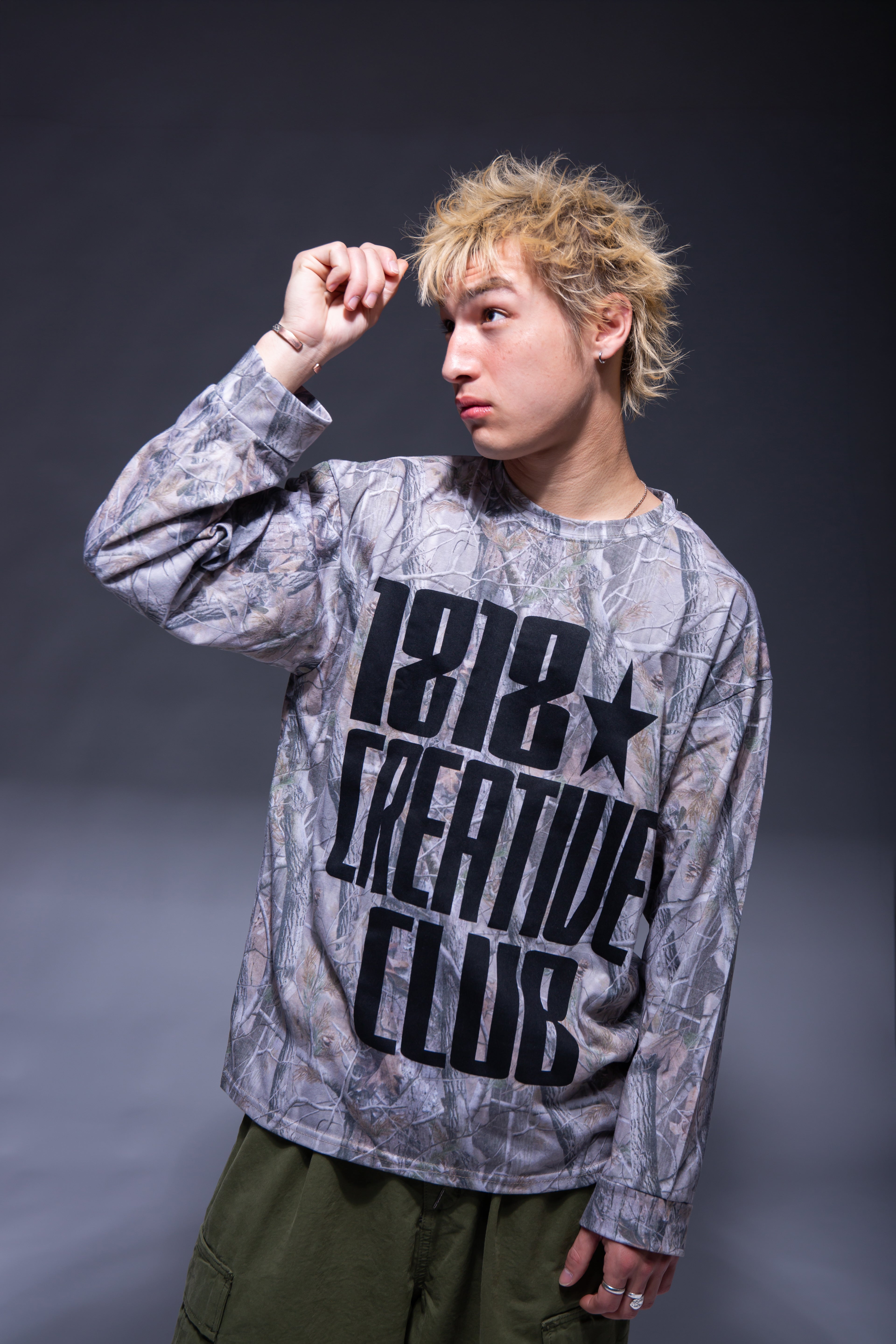 CAMO L/S T-SHIRT khaki｜1818 Iya Iya ユニセックスカモ柄ロンT
