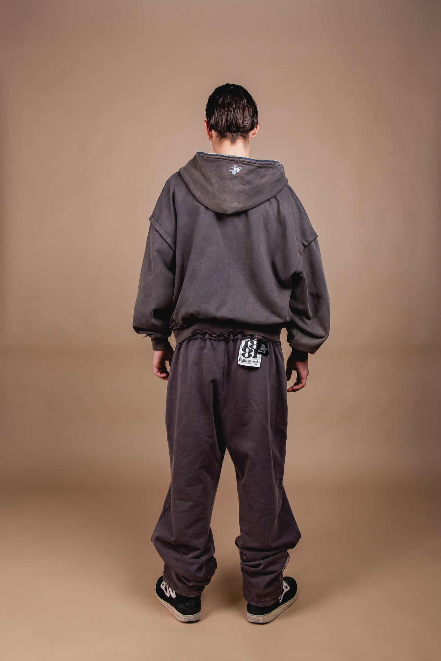 WASHED DOUBLE ZIP HOODIE black