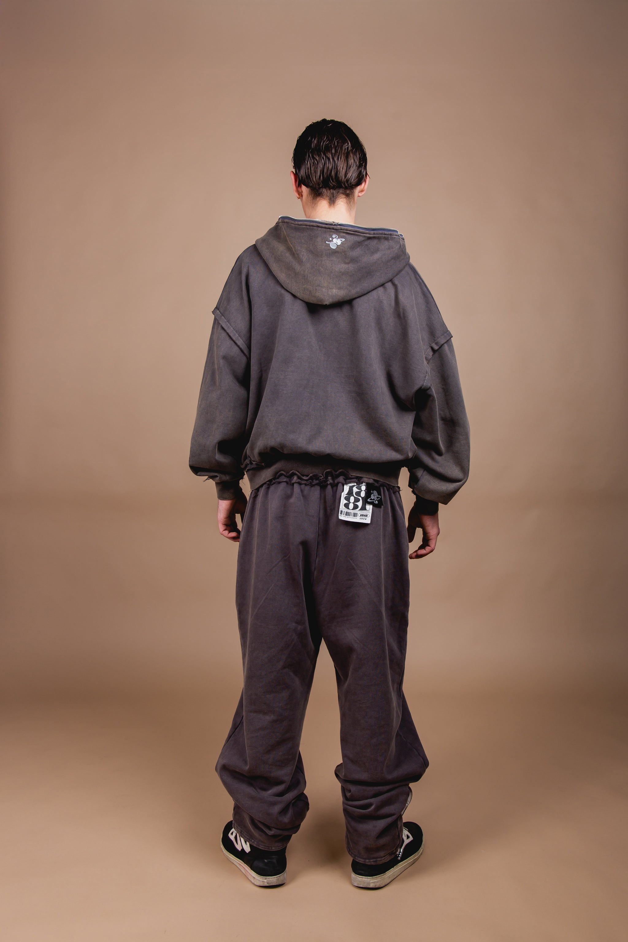 WASHED DOUBLE ZIP HOODIE black