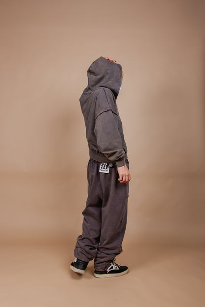 WASHED DOUBLE ZIP HOODIE black