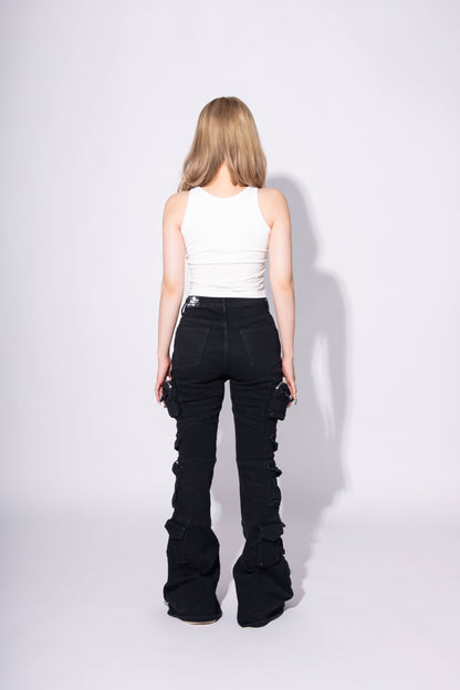 POCKET FLARE DENIM black