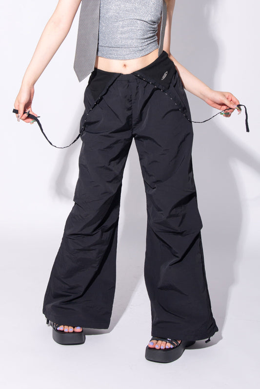 HOOK GATHER NYLON PANTS black