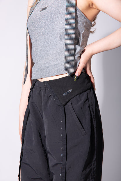 HOOK GATHER NYLON PANTS black