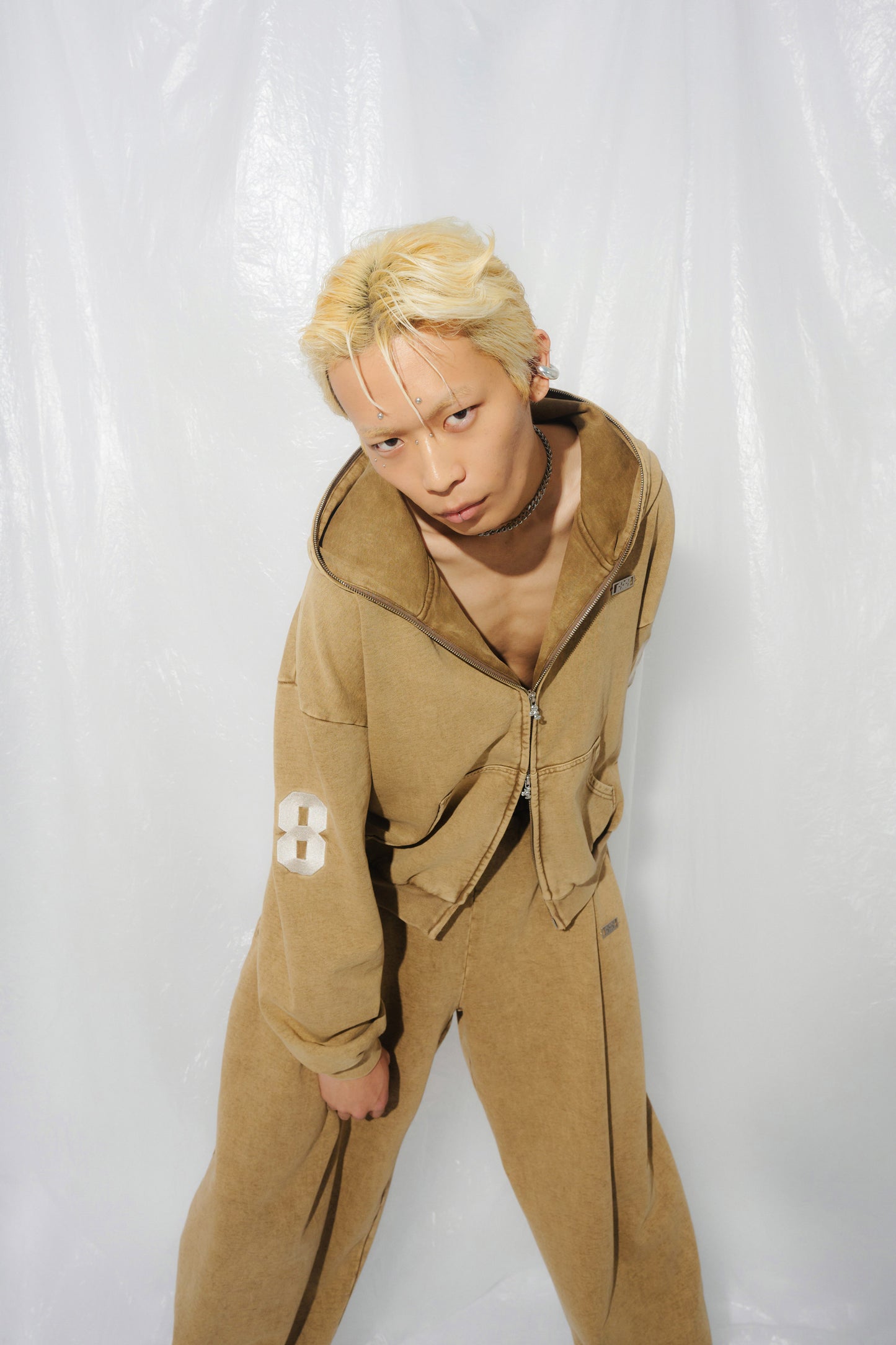 SYMBOL LOGO ZIP HOODIE beige