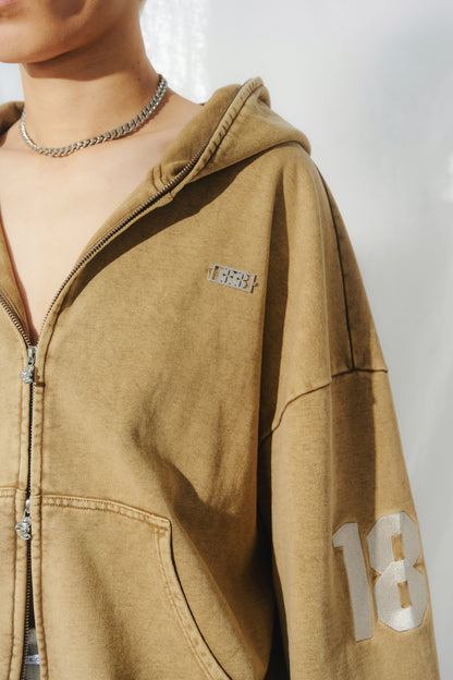 SYMBOL LOGO ZIP HOODIE beige